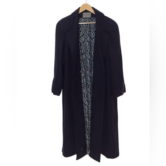 Signature Expression Double Breasted Vintage Navy Blue Long Wool Coat Size 14 - Picture 3 of 8